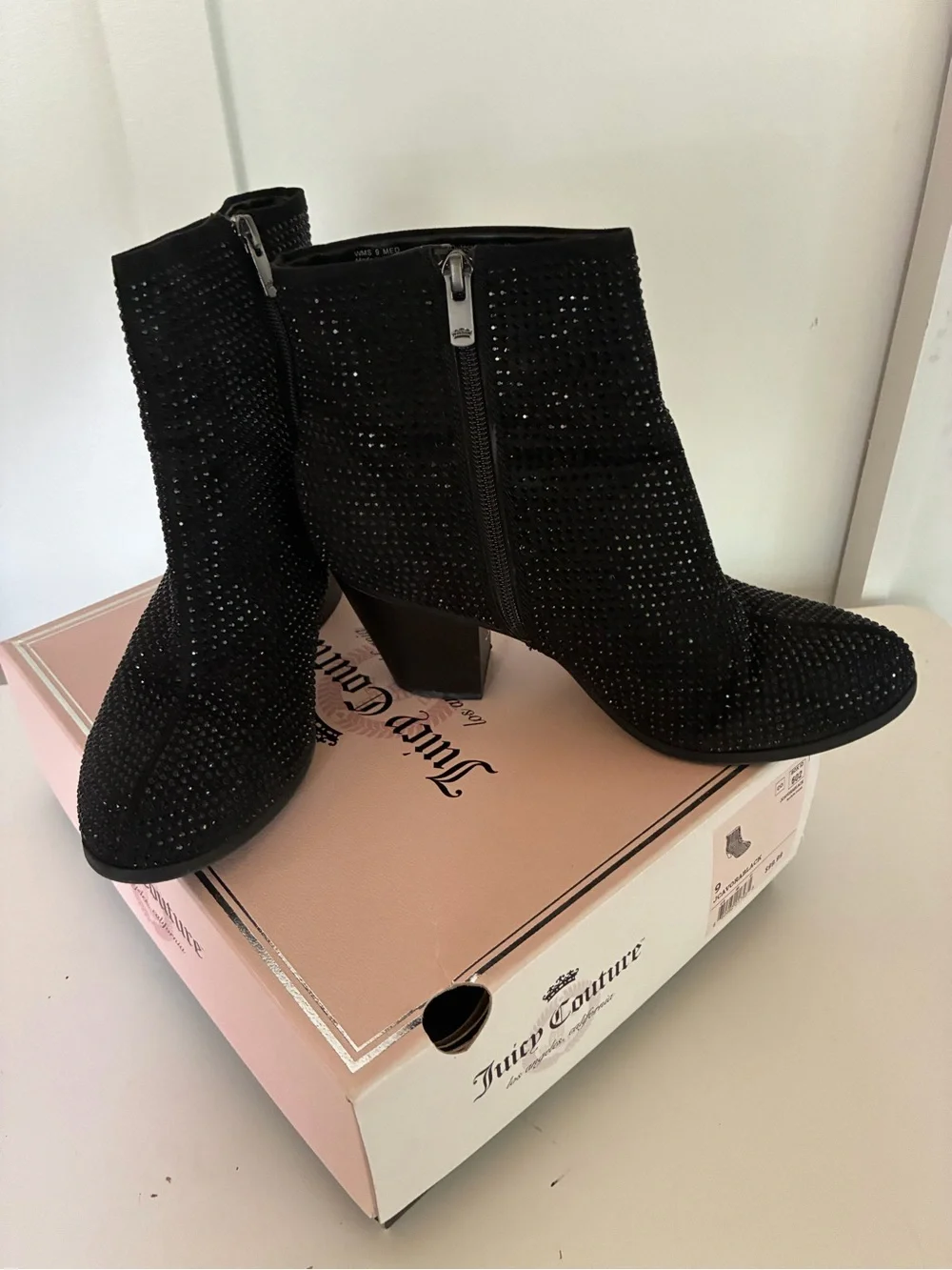 Juicy Couture Black Crystal Embellished Ankle Booties